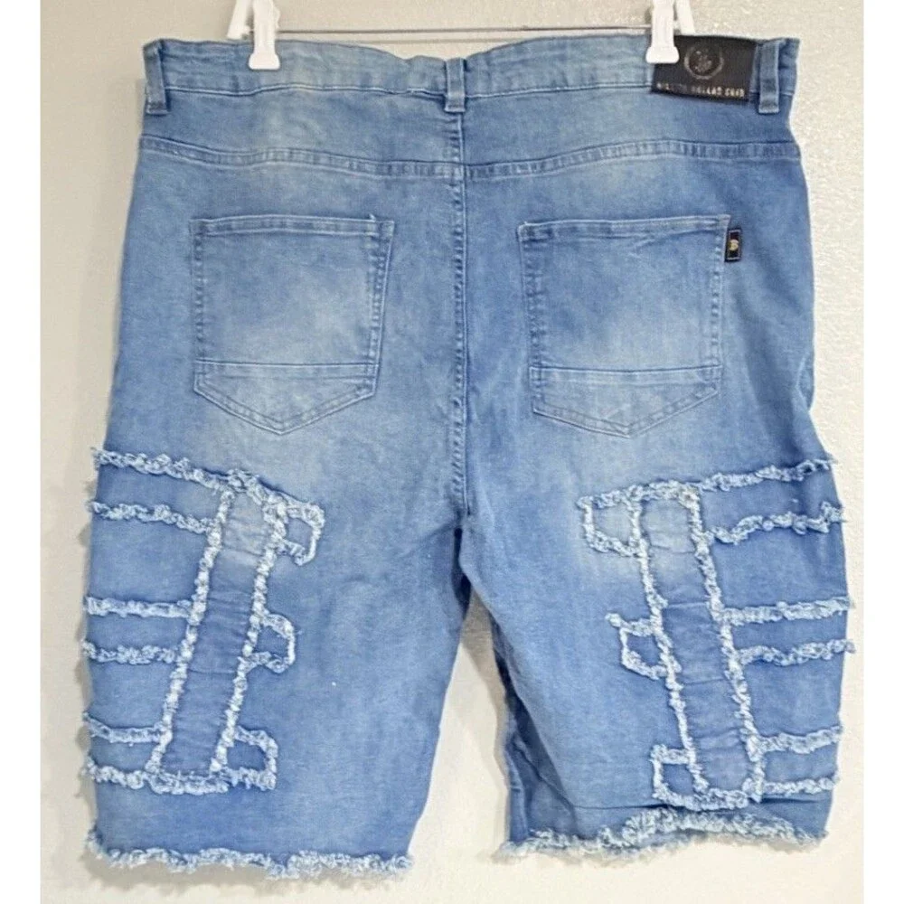 Billion Dollar Coin Men’s Blue Denim Shorts Size 40 Distressed Frayed Jorts